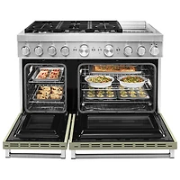 KitchenAid 48" 6.3 Cu. Ft. True Convection Double Oven 6-Burner Dual Fuel Range (KFDC558JAV) -Avocado
