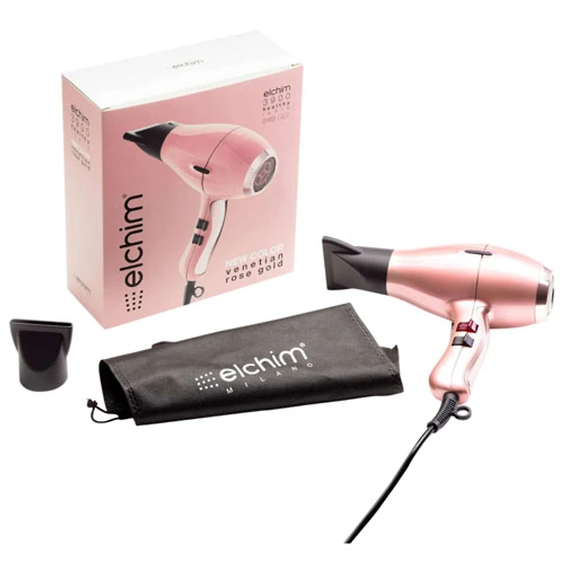 Elchim 3900 Ionic Ceramic Infrared Professional Hair Dryer 2000W AC Motor with Concentrator - Pink