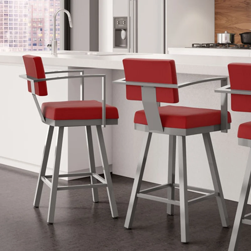 Akers Modern Bar Height Barstool - Red/Glossy Grey