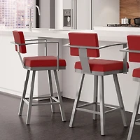 Akers Modern Bar Height Barstool - Red/Glossy Grey