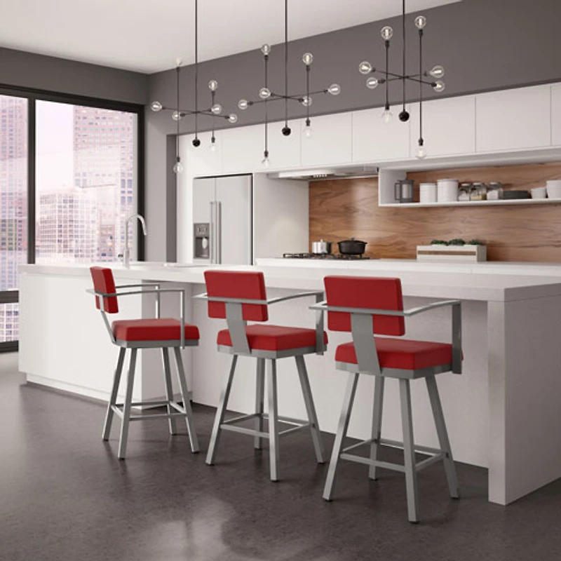 Akers Modern Bar Height Barstool - Red/Glossy Grey