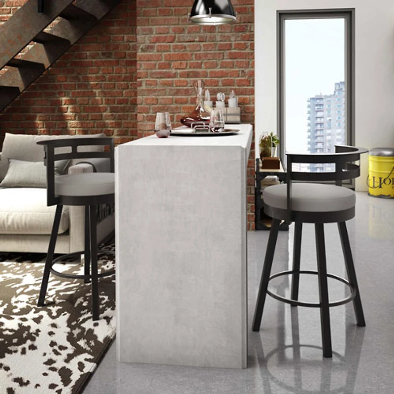 Tabouret de bar contemporain à hauteur de comptoir Render - Gris taupe/Brun foncé