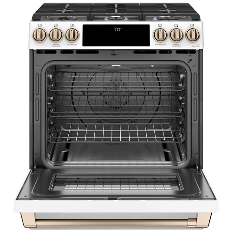 Café 30" 5.6 Cu. Ft. True Convection 6-Burner Slide-In Gas Range (CCGS700P4MW2) - Matte White