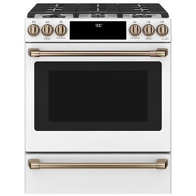 Café 30" 5.7 Cu. Ft. True Convection 6-Burner Slide-In Gas Range (CC2S900P4MW2) - Matte White