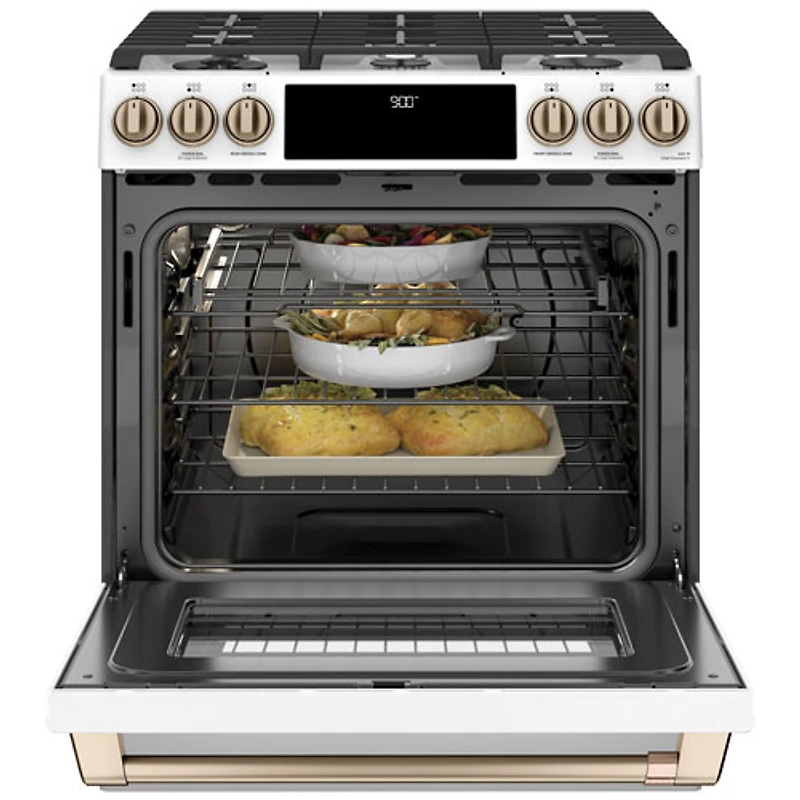 Café 30" 5.7 Cu. Ft. True Convection 6-Burner Slide-In Gas Range (CC2S900P4MW2) - Matte White