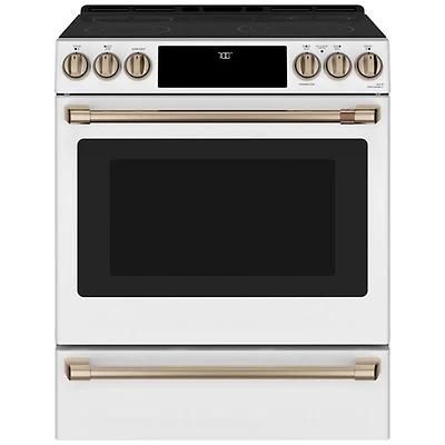 Café 30" Self-Clean True Convection 5-Element Slide-In Smooth Top Electric Range (CCES700P4MW2) -White