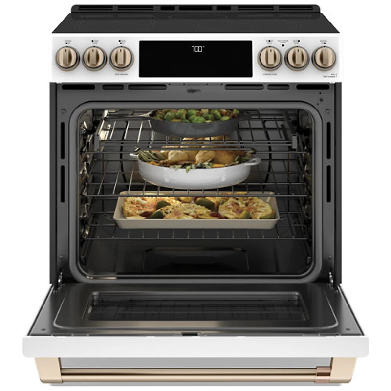 Café 30" Self-Clean True Convection 5-Element Slide-In Smooth Top Electric Range (CCES700P4MW2) -White