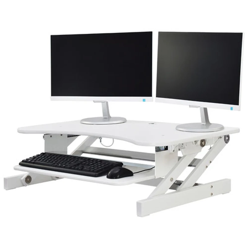 Surélévateur bureau de luxe avec plateau de clavier pour travailler debout DADR de Rocelco - Blanc