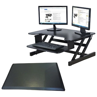 Surélévateur de bureau ADR et tapis antifatigue de Rocelco - Noir