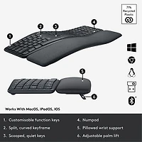 Logitech ERGO K860 Bluetooth Ergonomic Keyboard with Integrated Palm-rest
