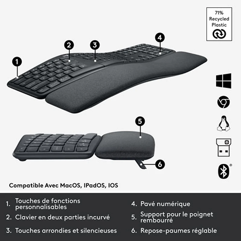 Logitech ERGO K860 Bluetooth Ergonomic Keyboard with Integrated Palm-rest