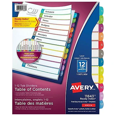 Intercalaires personnalisables Ready Index d'Avery (11843) - Paquet de 1