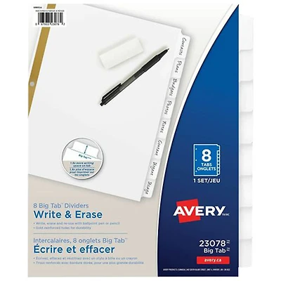 Avery Big Tab Write & Erase Dividers (23078) - 8 Tabs