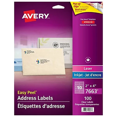 Étiquettes d'adresse Easy Peel d'Avery (7663) - Paquet de 100