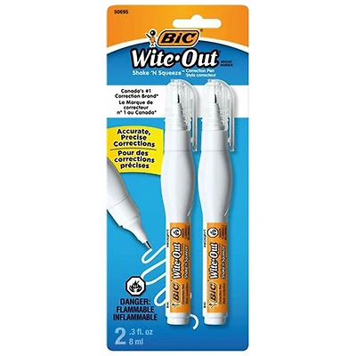 Stylo correcteur Wite-Out Shake 'n Squeeze de BIC - Paquet de 2