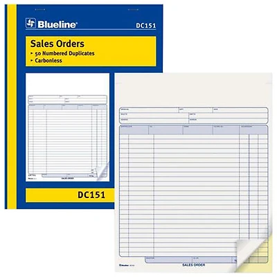 Blueline 8 1/2" x 11" Sales Order Book - 50 Sheets - Blue Print Colour - Blue Cover