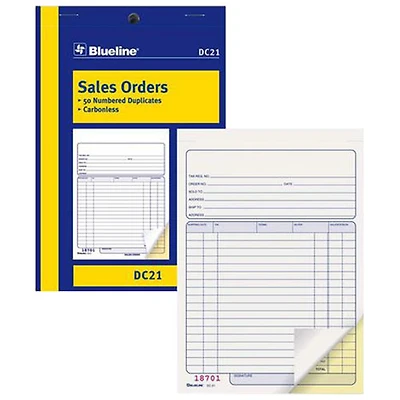 Blueline 5 3/8" x 8" Sales Order Book - 50 Sheets - Blue Cover