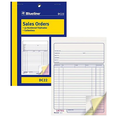 Blueline 5 3/8" x 8" Sales Order Book - 50 Sheet(s) - Blue Cover - 1 Each
