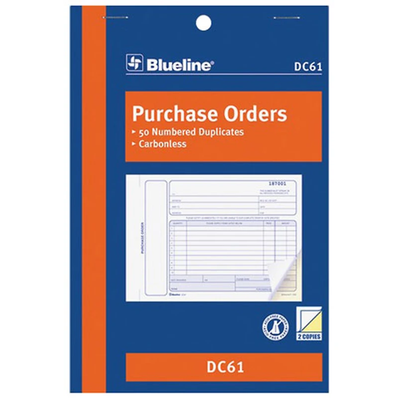 Blueline 8" x 5 3/8" Purchase Order Form Book - 50 Sheets - Blue Cover