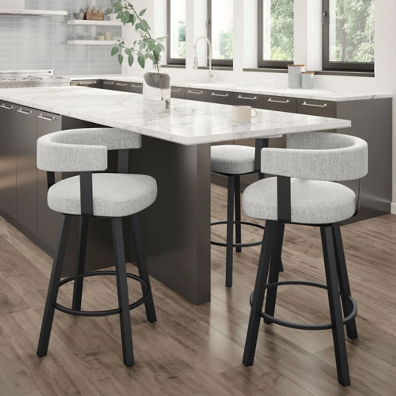 Tabouret de bar contemporain à hauteur de comptoir Parker - Blanc gris doux/Noir
