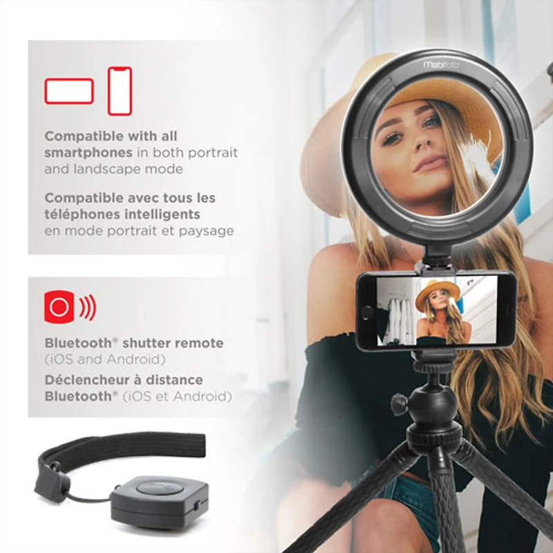 Ensemble VLOG avec anneau lumineux DEL de 6 po de Mobifoto (MOBIRL06)