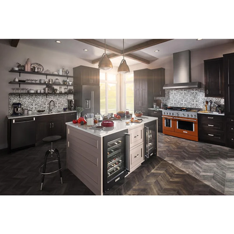 Cuisinière gaz auton. deux fours conv. véritable four autonett. 48 po KitchenAid(KFGC558JSC)- Orange