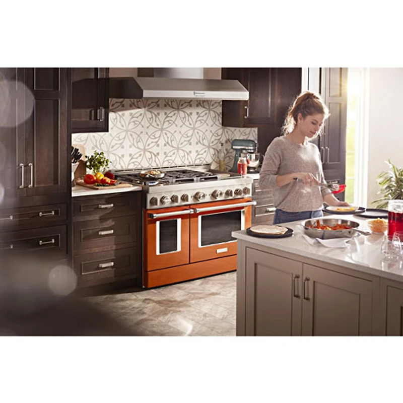 Cuisinière gaz auton. deux fours conv. véritable four autonett. 48 po KitchenAid(KFGC558JSC)- Orange