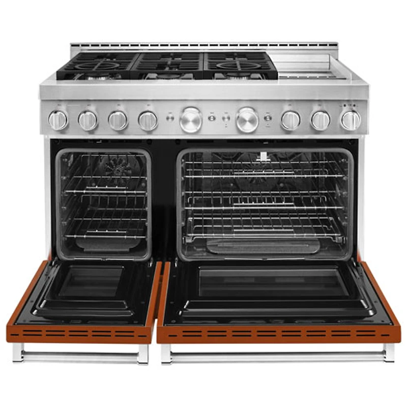 Cuisinière gaz auton. deux fours conv. véritable four autonett. 48 po KitchenAid(KFGC558JSC)- Orange