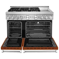 KitchenAid 48" 6.3 Cu. Ft. Double Oven 6-Burner Freestanding Gas Range (KFGC558JSC) - Orange