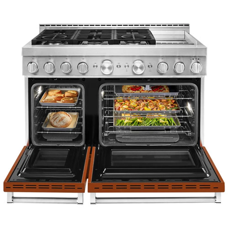 Cuisinière gaz auton. deux fours conv. véritable four autonett. 48 po KitchenAid(KFGC558JSC)- Orange