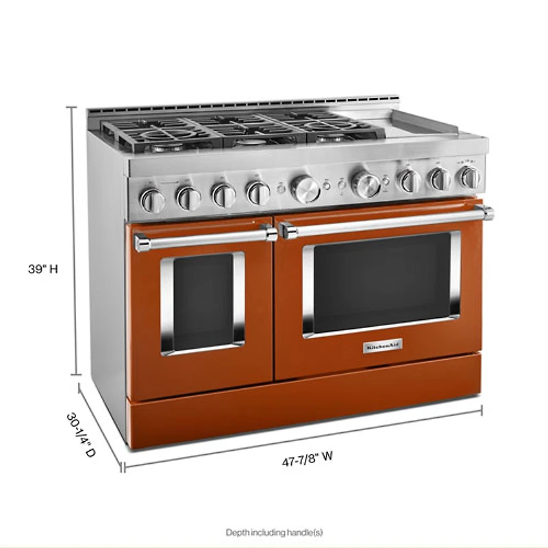Cuisinière gaz auton. deux fours conv. véritable four autonett. 48 po KitchenAid(KFGC558JSC)- Orange