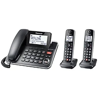 Téléphone avec ou sans fil à 2 combinés DECT 6.0 avec répondeur de Panasonic (KXTGF872B)
