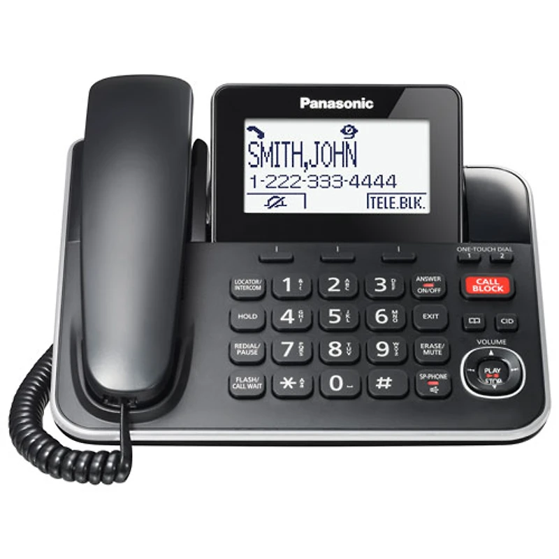 Panasonic 1-Handset DECT 6.0 Corded/Cordless Phone with Answering Machine (KXTGF870B)