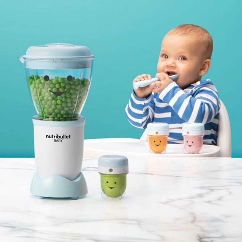 Mélangeur de 0,9 L de 200 W Baby Food Prep System de NutriBullet - Blanc mat/Bleu