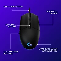 Logitech G203 LIGHTSYNC 8000 DPI Optical Gaming Mouse - Black