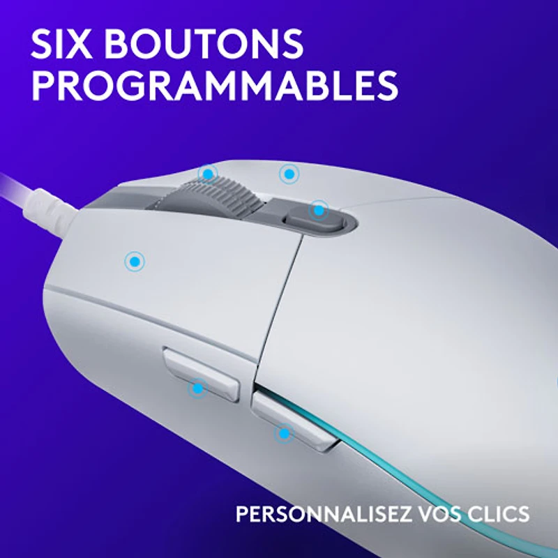 Souris de jeu optique de 8000 ppp G203 LIGHTSYNC de Logitech - Blanc