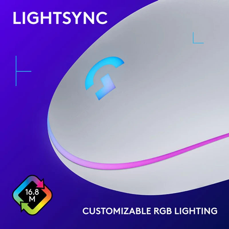 Souris de jeu optique de 8000 ppp G203 LIGHTSYNC de Logitech - Blanc