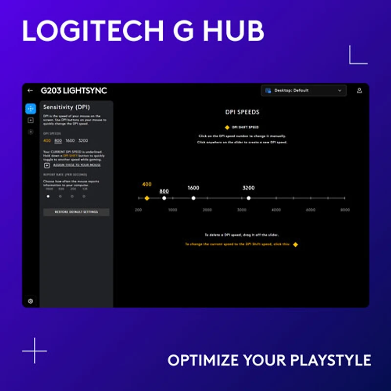 Souris de jeu optique de 8000 ppp G203 LIGHTSYNC de Logitech - Blanc