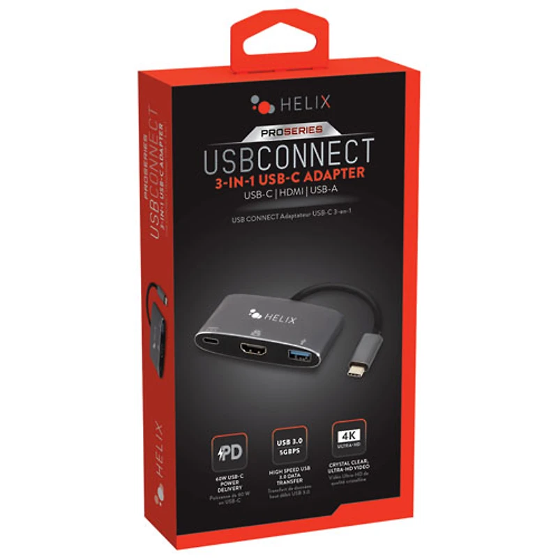 Concentrateur 3-en-1 USB-C à HDMI/USB-C/USB-A de Helix (ETHHUB3)