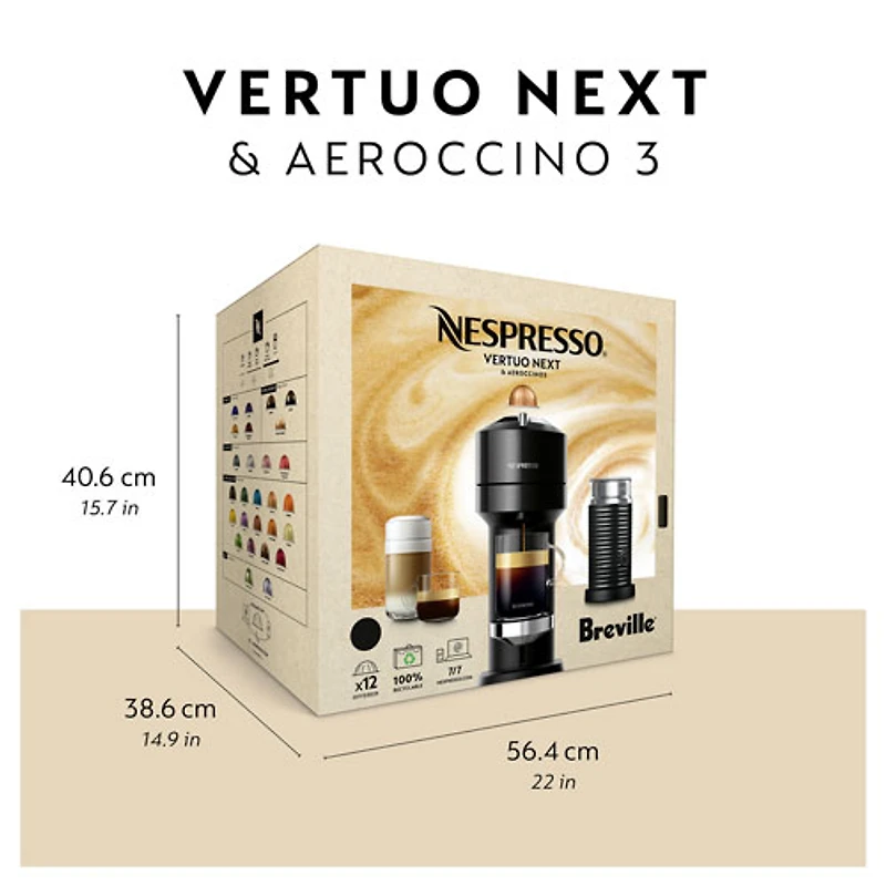 Machine à café/espresso Nespresso Vertuo Next Premium par Breville avec Aeroccino - Noir classique