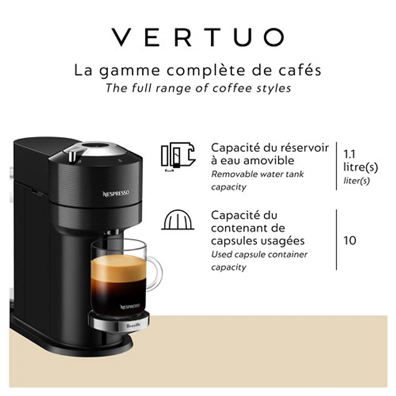 Machine à café/espresso Nespresso Vertuo Next Premium par Breville - Noir classique