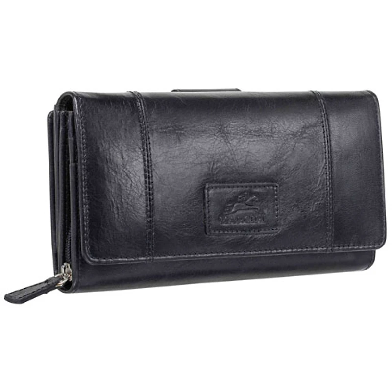 Mancini Casablanca RFID Genuine Leather Tri-fold Clutch Wallet - Black