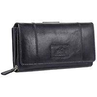 Mancini Casablanca RFID Genuine Leather Tri-fold Clutch Wallet - Black