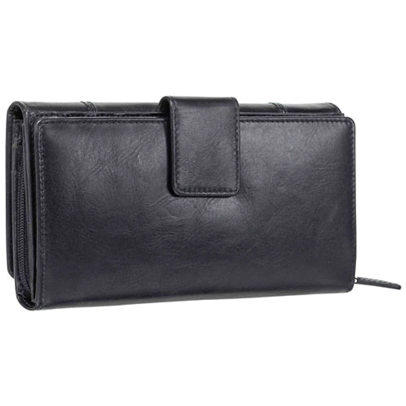Mancini Casablanca RFID Genuine Leather Tri-fold Clutch Wallet - Black