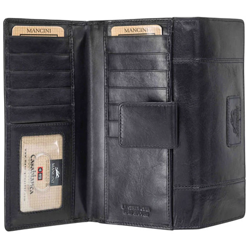 Mancini Casablanca RFID Genuine Leather Tri-fold Clutch Wallet - Black