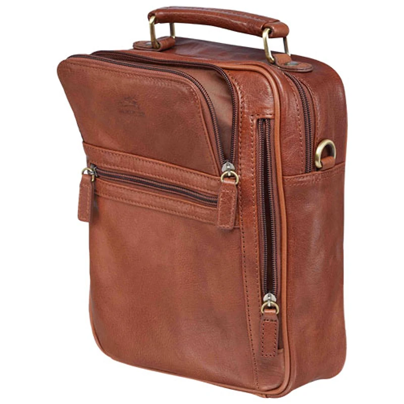 Mancini Arizona Leather Large Crossbody Bag - Cognac