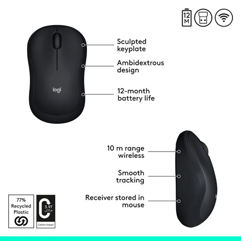 Souris optique sans fil M185 de Logitech - Noir