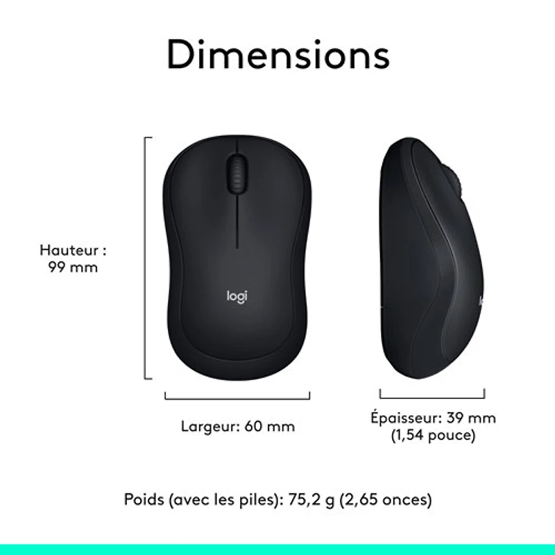 Souris optique sans fil M185 de Logitech - Noir