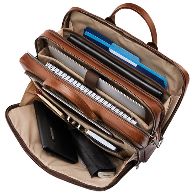 Sac messager Classic Leather de Samsonite pour portable de 15,6 po - Cognac