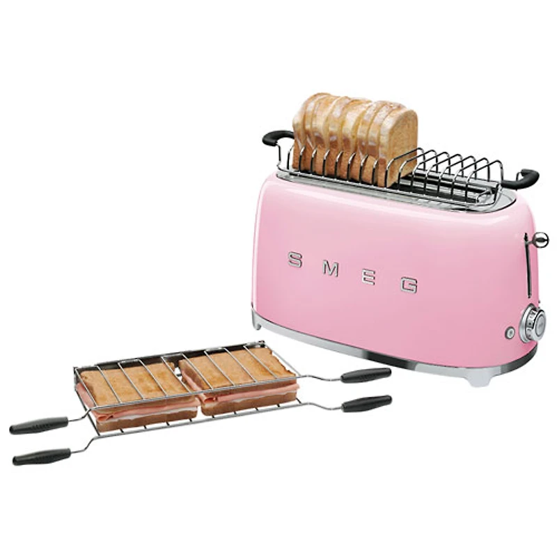 Grille-pain rétro à fentes longues des années 50 de Smeg - 4 tranches - Rose